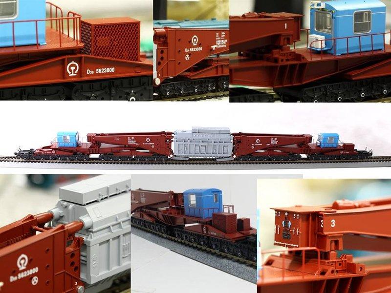 【玩】HO D38型載重380噸鉗夾式長大貨物車---紅色