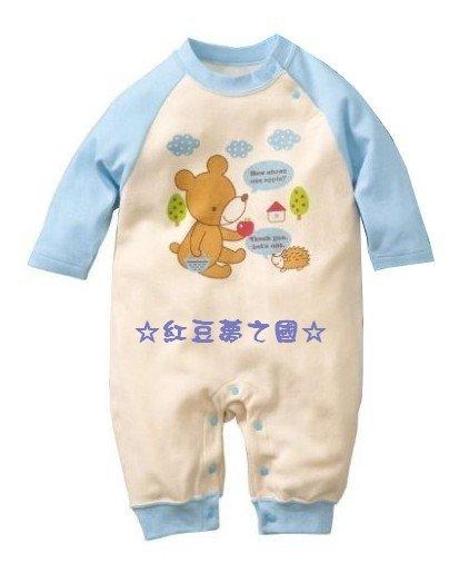 【紅豆夢之國】可愛卡通動物長袖連身衣、兔裝、寶寶爬服-天藍小熊 (現貨供應)