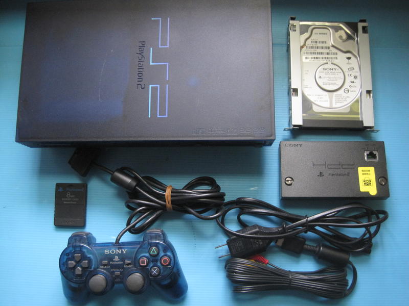 日製PS2 SCPH-50000 MB/NH 透明籃.主機一組附稀有配件硬碟網卡原機未改