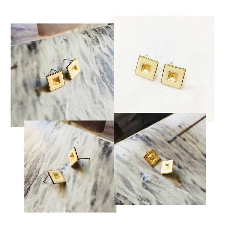 金色復古氣質時尚方形耳針耳環 造型配件/飾品