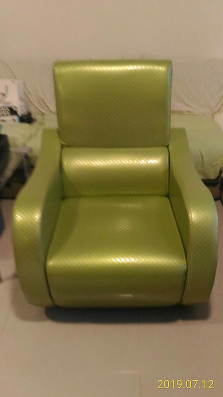 義大利式 竹編造型 亮青綠色 塑膠皮 單人沙發