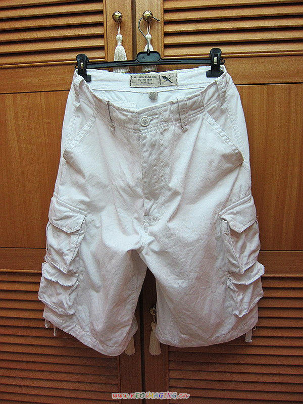AUSTRALIA GECKO白色大尺碼工作短褲•水洗側立體多口袋五分褲/5分褲，35腰~37腰，100%純棉！