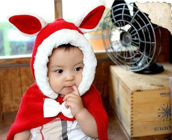 PS Mall 兔造型保暖斗篷 寶寶針織帽 嬰兒寶寶兒童帽【B120】