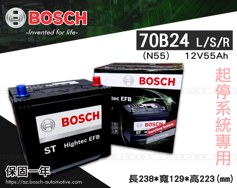 全動力-BOSCH 博世 日規電池 起停系統 適用 70B24L (12V55Ah) N55 直購價 同55B24