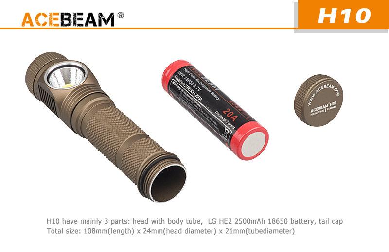 [GREEN光、電補給]全新ACEBEAM H10頭燈.手電筒 MT-G2 最高2000流明 18650~沙漠色