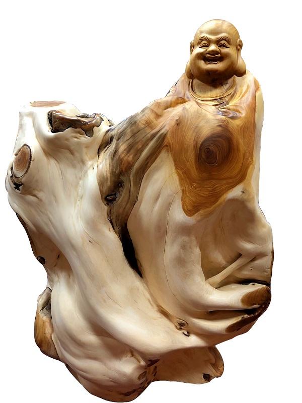 崖柏根雕擺件彌勒人物木雕 - 福氣彌勒