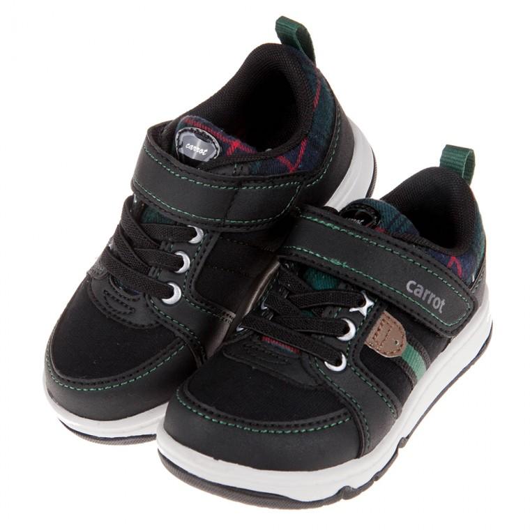 童鞋(15~19公分)Moonstar日本黑色紳士綠格紋兒童機能運動鞋I9T496D