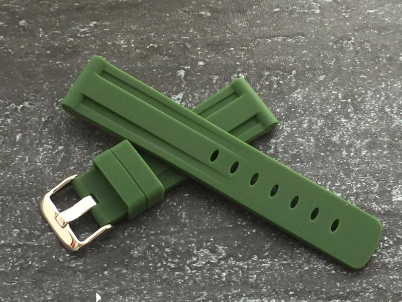 20mm綠色高質感矽膠錶帶,替代小沛 水鬼錶 潛水錶 DIVER 雙凹溝紋oris  promaster seiko