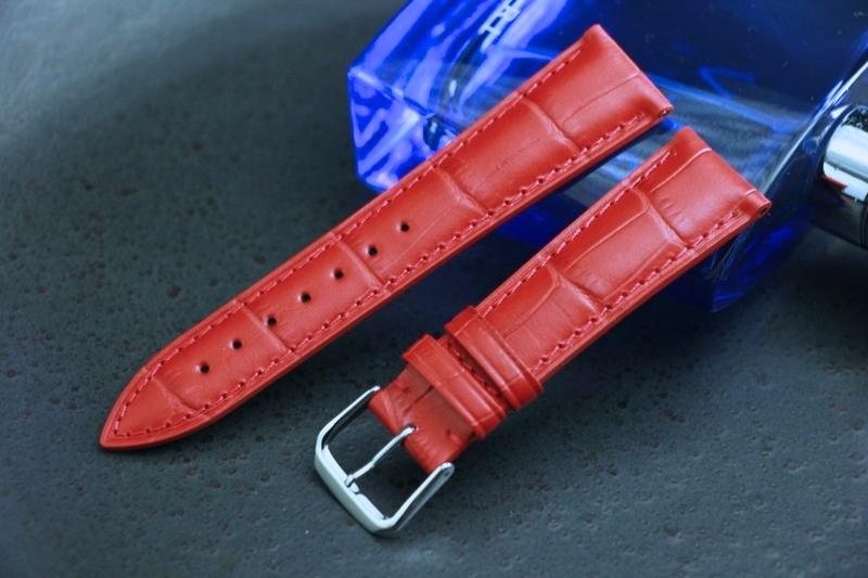 進口皮料19mm收16mm 高級感真皮壓鱷魚皮紋錶帶,armani蕭邦chopard HAPPY SPORT代用-red