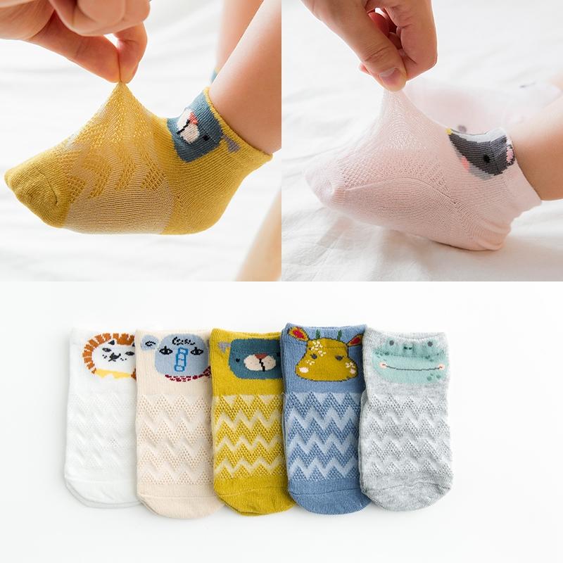 寶寶5雙入透氣短襪 可愛動物造型襪子 兒童卡通印花薄襪 男女孩嬰兒襪1-5歲PA145