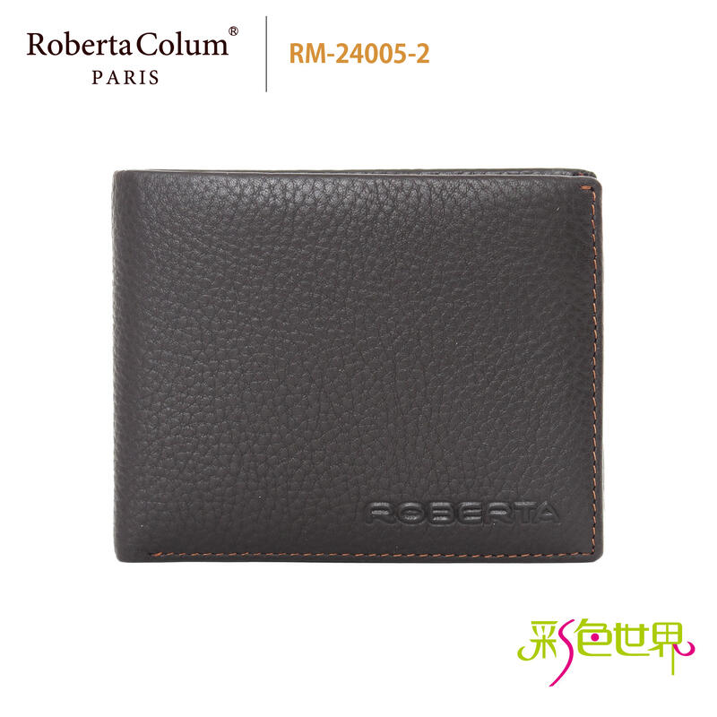 【Roberta Colum 諾貝達】 真皮短夾 零錢袋 左右翻固定子夾  咖啡 RM-24005-2 彩色世界