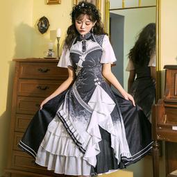 Oo吉兒oO孤鶴鳴暗紋緹花水墨風不規則盤扣立領改良短袖旗袍蛋...