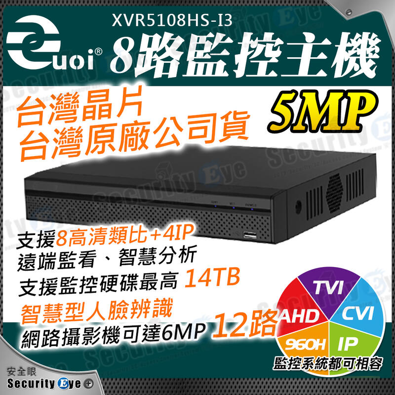 UOI AHD 5MP 8路 1聲 TVI 12路 IP 網路攝影機 監視器 監控主機 大華 1080P 可取 H265