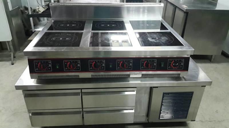 達慶餐飲設備 八里倉庫 二手商品 6口電磁式西餐爐附抽屜式工作冰箱