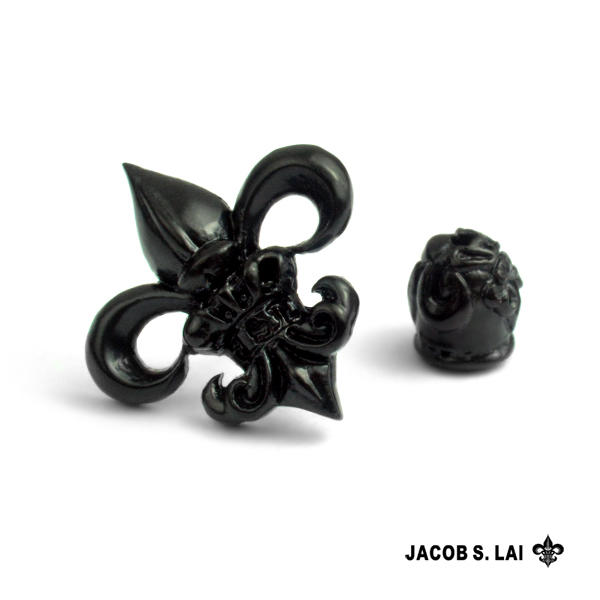 JSL 銅EDP塗裝黑LOGO純銀耳環 黑色耳環 三種尺寸