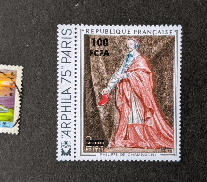 法國1980年代「古畫- 紅衣主教」1全-加蓋改值(庫位rutenstbk)