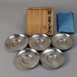 純錫圓式茶托 5枚組 秦蔵六作 四君子霊芝 茶器