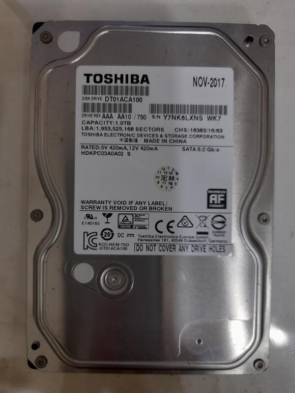 TOSHIBA 1TB 桌上型 SATA3 硬碟 使用時數2000多小時