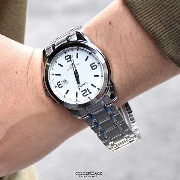 CASIO手錶大數字白色鋼錶【NEC152】