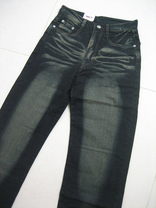 sun-e伸縮貓爪刷白圖騰牛仔中直筒長褲(307-6600-37)黑 腰圍: M L XL LL 3L 4L   現代風 裝飾紋圖樣