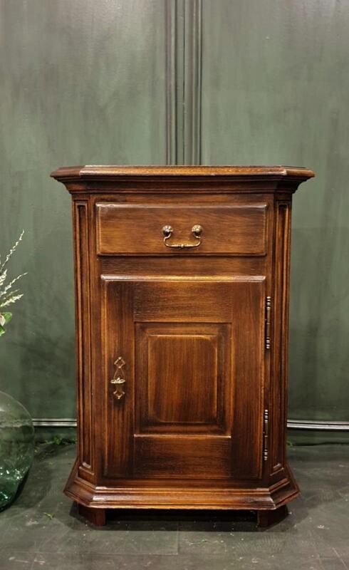 【卡卡頌  歐洲古董】💝法國老件 ~全實木  胡桃木雕刻  銅件  優雅  邊櫃  床頭櫃ca0279