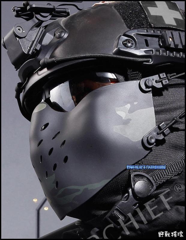 【野戰搖滾】WARCHIEF M07 悍將半罩式防彈面罩【MultiCam Black】暗夜迷彩 黑色多地形頭盔面具