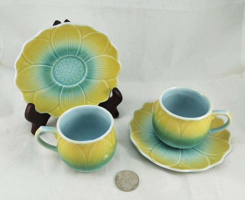 變化釉 蓮花-黃藍 咖啡杯 變色釉 對杯組 花茶杯 杯子 馬克杯 茶杯 水杯 盤子 台灣製 陶瓷 可用 微波爐 電鍋