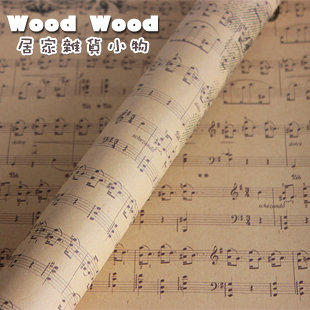 ☆Wood Wood【WZ078】Zakka 復古樂譜印花 禮品包裝紙 牛皮紙 5張一組-預購