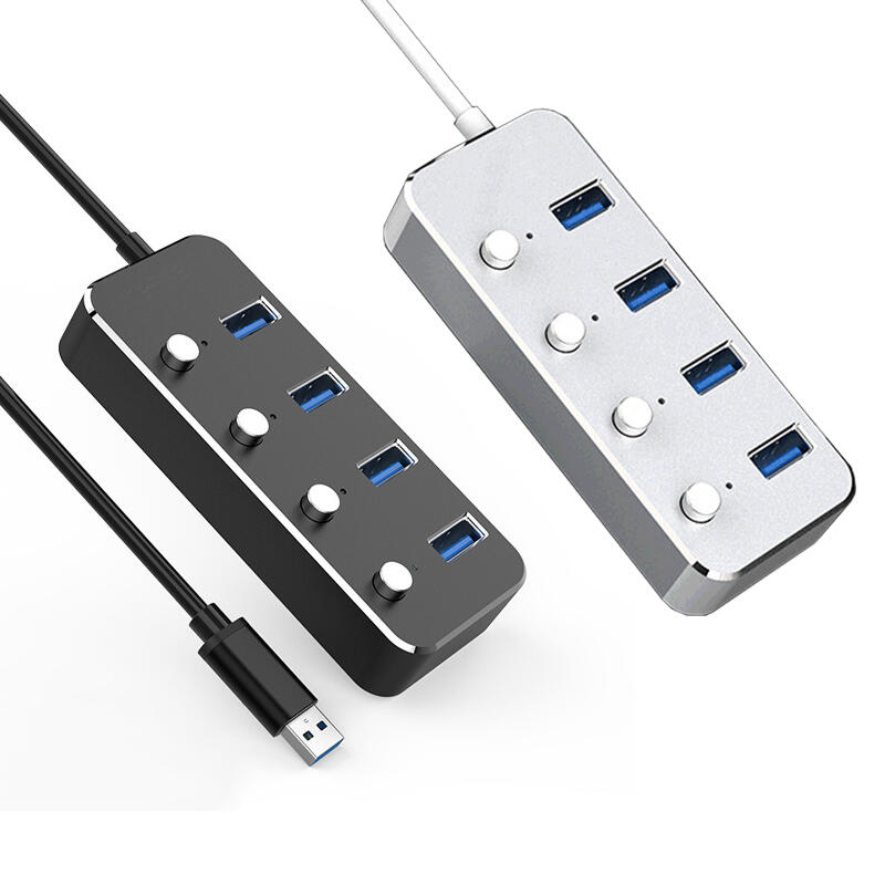 【易控王】USB3.0 4Port /7Port Hub集線器 銀黑兩色 獨立開關LED 獨立電源 支援OTG