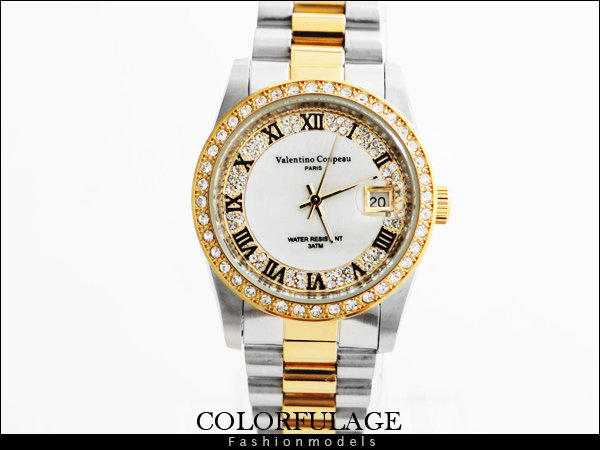 金銀交錯滿天星水鑽羅馬刻度手錶 Valentino范倫鐵諾專櫃品牌錶款【NE445】單支