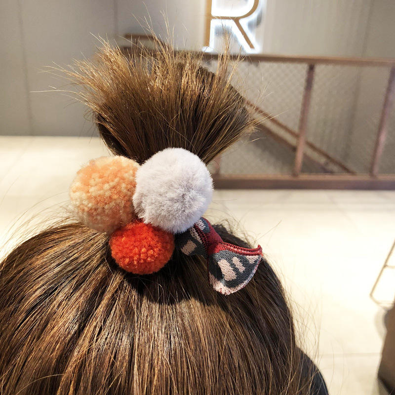 【小粟米】三色毛球打結髮繩 髮圈 彩色撞色毛球 手鏈兩用髮飾頭飾飾品 女童女孩 丸子頭