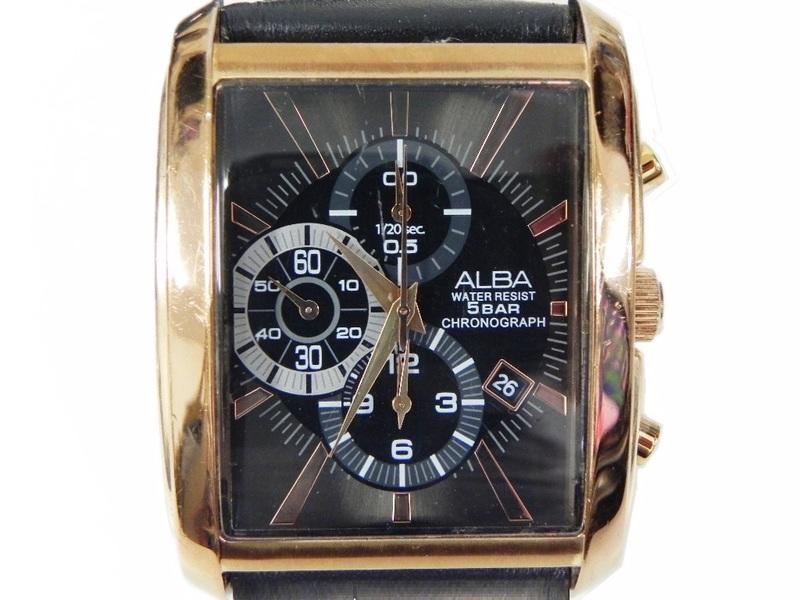 [專業模型] 三眼錶 [ALBA 790338]  SEIKO ALBA 雅柏方型大錶面玫瑰金[黑色面]時尚錶/軍錶/中