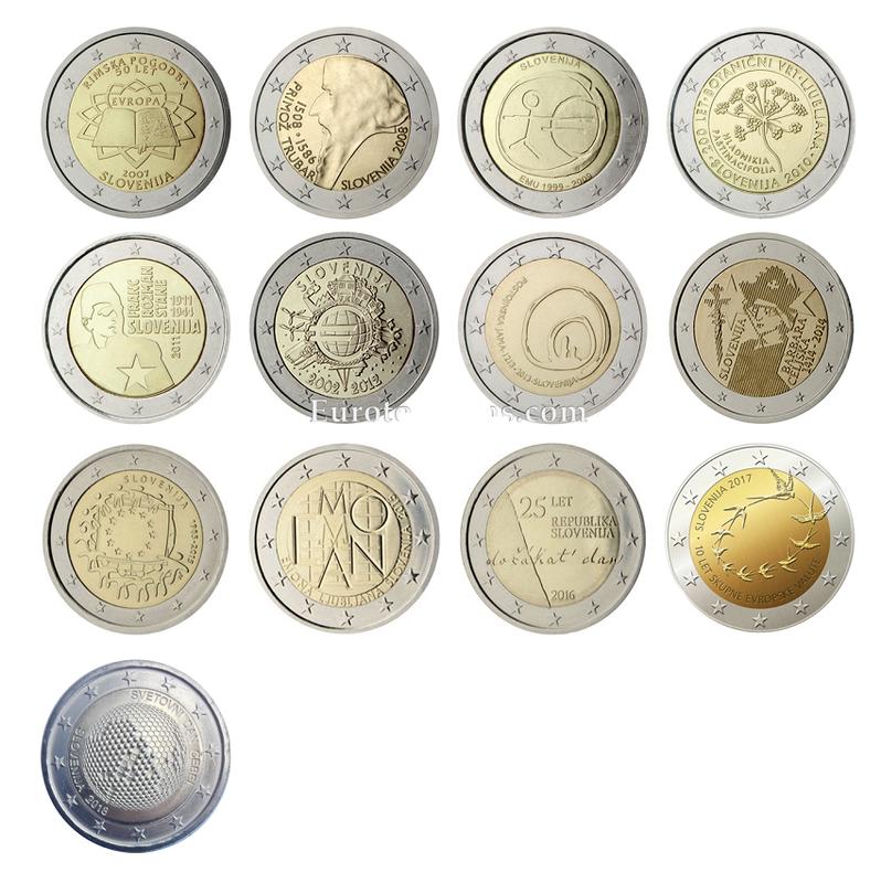 斯洛維尼亞 2007-2018年 2歐元 雙金屬 紀念幣 共13枚