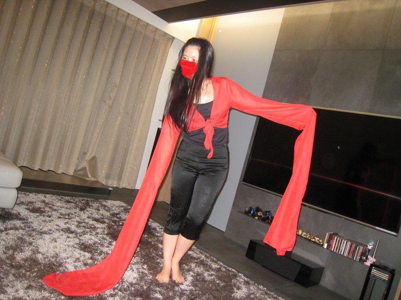 大紅開叉水袖 水袖練習服 舞衣 袖長150公分