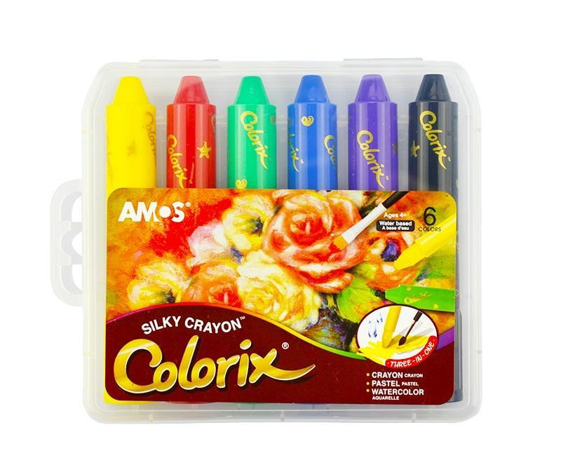 『粗款6色』【韓國AMOS 國際英文版】旋轉式蠟筆 筆筒含筆套 水溶性 粉彩 水彩 安全無毒 易清理 阿摩司 水蠟筆