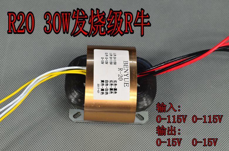110V/220V R20 R牛變壓器 足功率30W 雙15四線(DAC解碼器 前級電源)