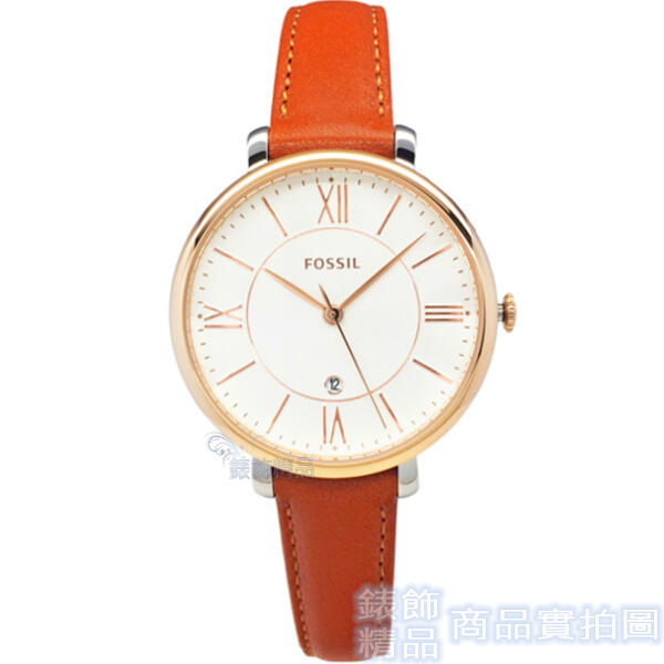 FOSSIL 手錶 ES3842 白面 玫金框 駝色錶帶 36mm 女錶【錶飾精品】