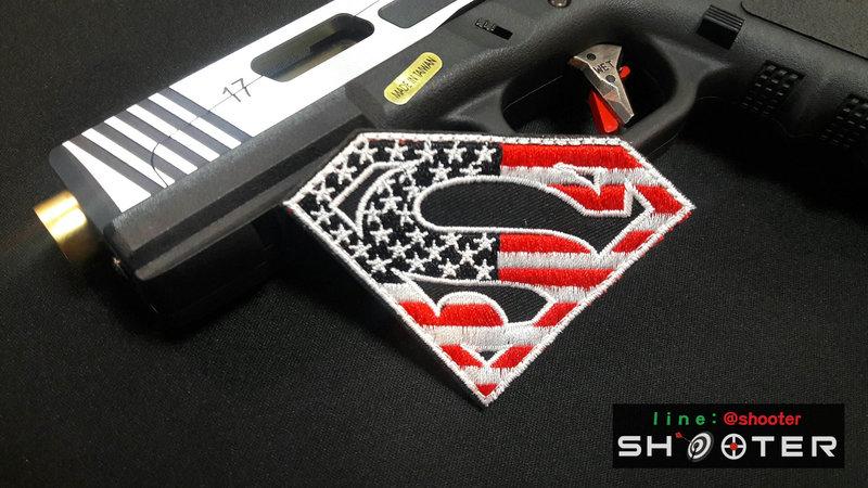 【射手 shooter】美國國旗+超人 臂章 刺繡 魔術貼 臂章 魔鬼氈 (紅白) 