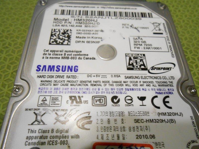 SAMSUNG 320G (HM320HJ)（7200RPM）（紅色警示）2.5吋筆電硬碟【故障品】