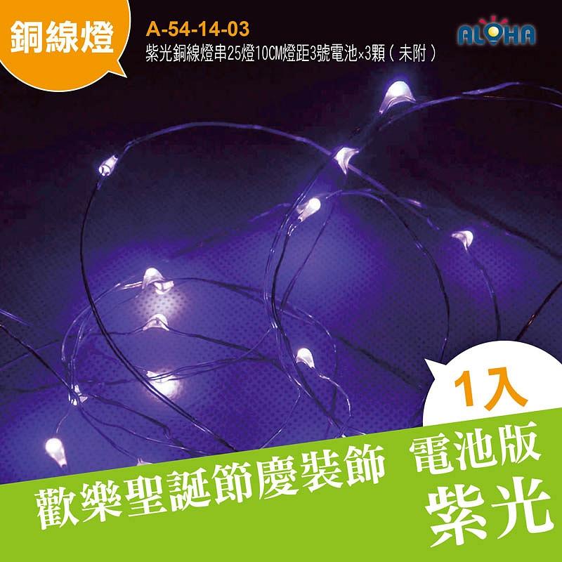 led燈泡 DIY聖誕燈【A-54-14-03】紫光銅線燈串25燈10CM燈距3號電池×3顆（未附） 跨年 交換禮物