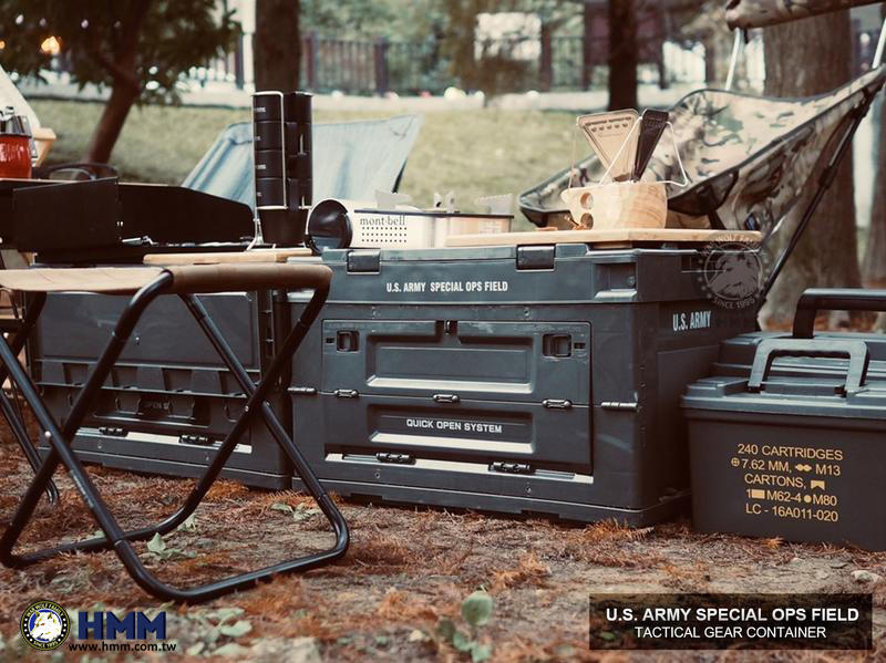[HMM] 美軍風折疊側開收納箱 US ARMY 美軍塗裝 軍事風格 摺疊式 收納箱  魔術收納箱 IGT二單位 露營箱