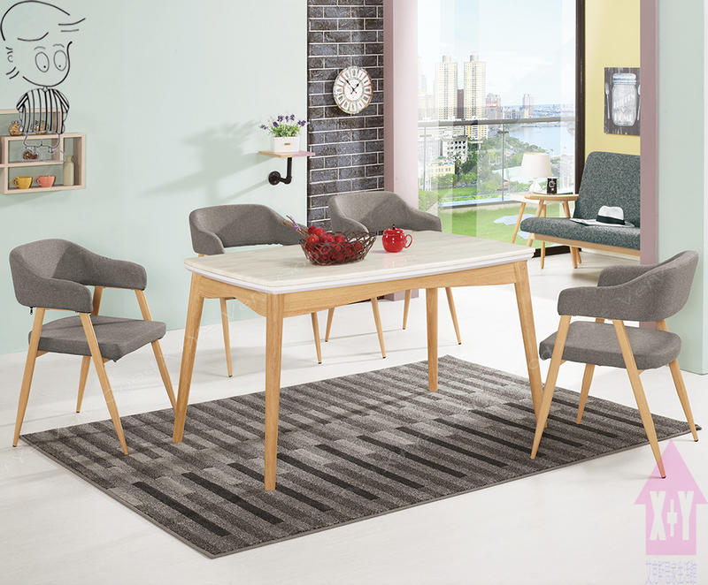 【X+Y時尚精品傢俱】現代餐桌椅系列-克林愛爾 4.5尺石面餐桌不含餐椅.橡膠木實木桌腳.摩登家具
