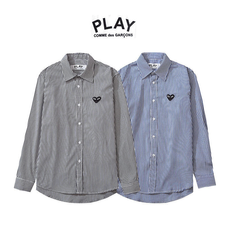 PLAY COMME DES GARCONS CDG 川久保玲經典條紋黑愛心長袖襯衫情侶款