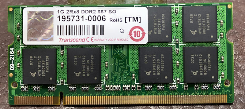 [筆電用]台中市售中古品創見 PC2-5300 (DDR2-667) 1G 共1條 (有上機測試.功能正常)