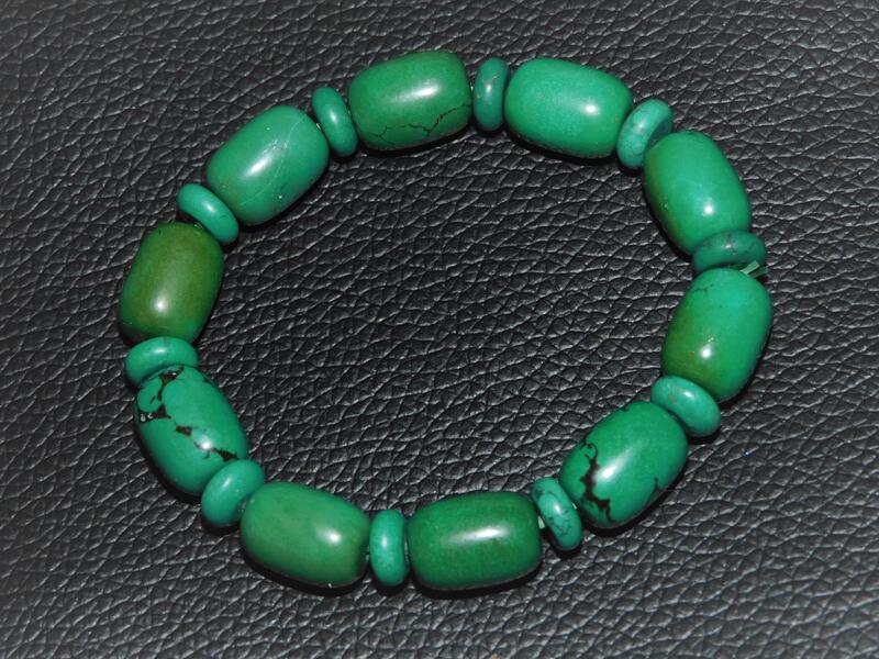 【雅之賞|藏傳|佛教文物】特賣*早期天然優化綠松石桶珠10mm手珠~660325