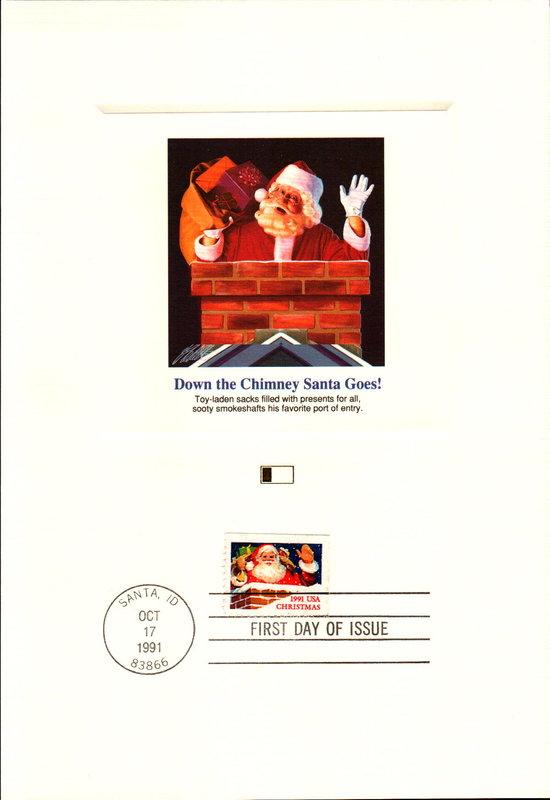 美國首日封 卡片 1991 Down the Chimney Santa Goes!