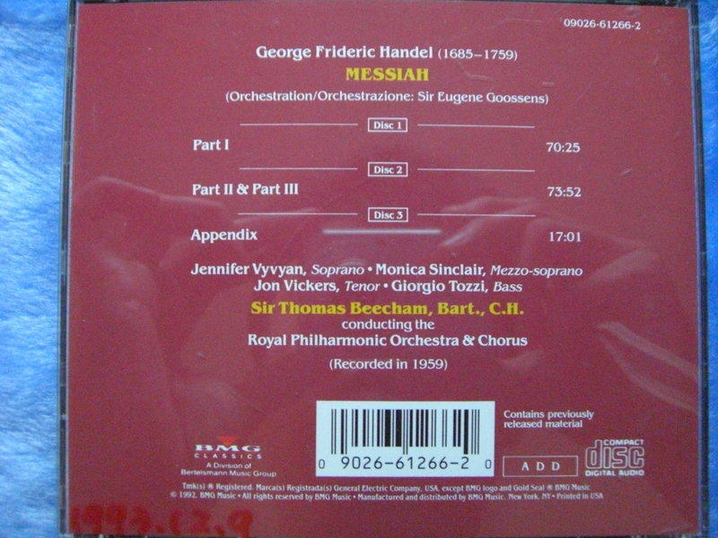 Handel:Messiah(3CD) (R:1959 Beecham 韓德爾:彌賽亞(畢勤) *購於1993