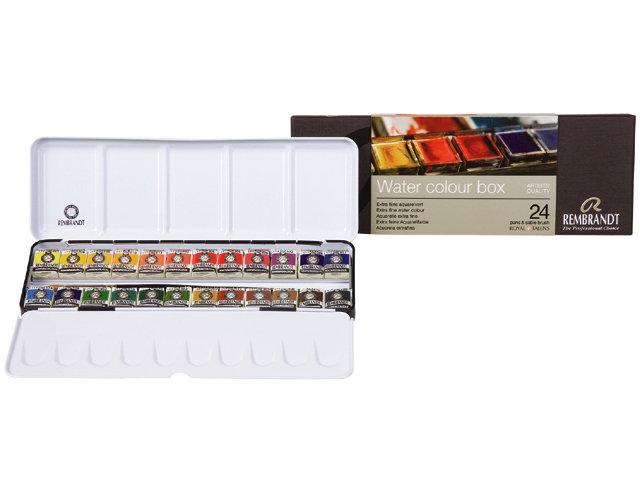【品 · 創藝】精品美術-荷蘭REMBRANDT林布蘭 專家級 塊狀水彩攜帶型鐵盒組-24色