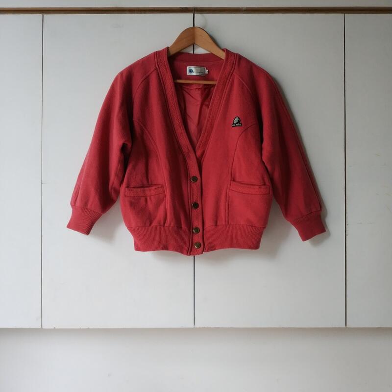 【米倉】二手女裝/純羊毛外套夾克vintage古著/紅色復古夾克外套/棒球外套/秋冬長袖上衣/開衫外套