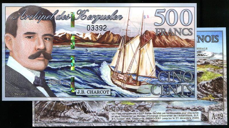 Kerguelen （凱爾蓋朗群島塑膠鈔-動物），New，500-Francs，2011，品相全新UNC